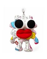 Grote unieke Crazy Doll met zuignap, hartjesprint, tekstballonnen en rode lippen. Ca. 16,5 x 21 cm. Slechts één exemplaar beschikbaar.