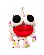Extra. extra grote unieke Crazy Doll met zuignap, roze stippenprint, enorme ogen en rode lippen. Ca. 24 x 31 cm. Slechts één exemplaar beschikbaar.
