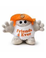 Hugmeez Medium Friends 4 Ever met oranje pet, open armen en vriendschapsboodschap. Ca. 220 x 310 mm, leuk cadeau voor vriend of vriendin.
