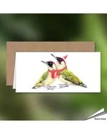 Kerstkaart met de familie groene specht - Perfect om een vleugje natuur in je kerstwensen te brengen! - www.hoezo-kado.nl