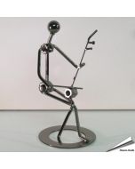 Metalen muzikant met cello van ca. 16,5 cm hoog. Decoratief beeldje voor cellisten, strijkers en liefhebbers van klassieke muziek.