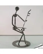 Metalen muzikant met cello van ca. 16,5 cm hoog. Decoratief beeldje voor cellisten, strijkers en liefhebbers van klassieke muziek.