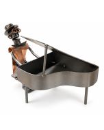 Metalen sculptuur van een pianist achter een vleugelpiano, ca. 15 cm hoog. Origineel cadeau voor pianist, pianoleraar of liefhebber van pianomuziek.