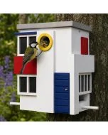 Multiholk De Stijl van Wildlife Garden combineert een nestkast en voederhuis in één ontwerp. Met 32 mm invliegopening en inspiratie uit De Stijl.