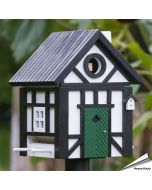 Multiholk Korsvirke voederhuis en nestkast in zwarte houtkleur, hier als voederhuis - Hoezo-Kado