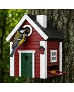 Multiholk Torp van Wildlife Garden: nestkast en voederhuis in 1 voor kleine tuinvogels, geïnspireerd op Scandinavische architectuur.
