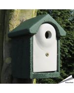 Houtbeton nestkast 28mm ✔️ Ideaal voor koolmezen & kleine mezen ✔️ Duurzaam en isolerend ✔️ Met roofdierbescherming ➤ Shop nu bij Hoezo-Kado
