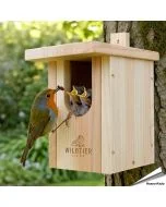 Houten nestkast voor de roodborst ✔️ Onbehandeld hout ✔️ Halfopen nestkast ✔️ Sterke houtverbindingen ➤ Bestel op www.hoezo-kado.nl