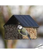 Zwart Pinda Voederhuisje van Wildlife Garden voor pinda's en suet pellets. Inhoud ca. 1,2 liter, van gepoedercoat staal. Ca. 12,5 x 15,4 x 13,7 cm.1