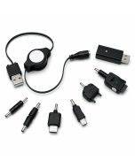 USB oplader met meerdere adapters voor diverse Nokia, Sony Ericsson, Samsung en Motorola telefoons. Compacte Plug & Play laadset via USB.