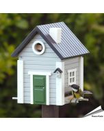 Multiholk Gratt Hus - voederhuis en nestkast in grijze houtkleur, hier als voederhuis - Hoezo-Kado