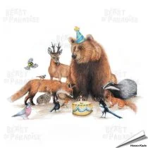 Verjaardagskaart met een leuke beer en zijn dierenvriendjes - www.hoezo-kado.nl