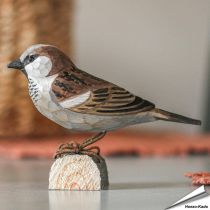 DecoBird - Huismus | Houtgesneden vogel | lindenhout