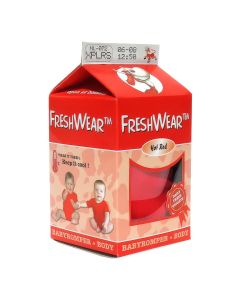 Freshwear™ Baby Rompertje Hot Red Large 74-80 cm van 100% katoen, met korte mouwtjes, flexibele hals, drie drukknoopjes en melkpakverpakking.