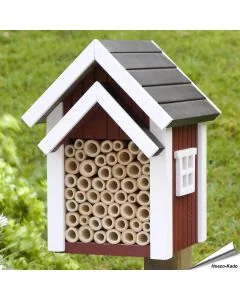 Biholk rood van Wildlife Garden. Houten nestkast voor solitaire bijen met meerdere nestgangen, geschikt voor een zonnige en beschutte plek in de tuin.