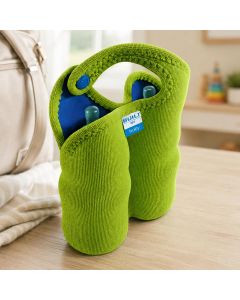 BUILT Double Thirsty Tote voor 2 babyflesjes. Isolerende houder van rekbaar neopreen, beschermt de flesjes en houdt drank langer warm of koud.