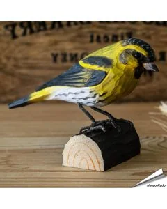DecoBird - Sijs | Houtgesneden vogel | lindenhout