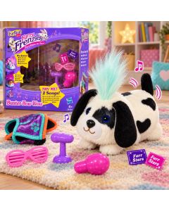 FurReal Friends Furry Frenzies Buster Bow Wow is een interactieve speelgoedhond die danst en 2 liedjes speelt. Met accessoires, vanaf 4 jaar.