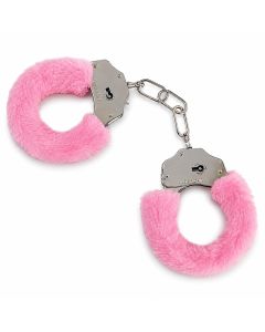 Furry Love Cuffs Roze met zachte pluche bekleding en metalen ketting. Speels accessoire voor volwassenen vanaf 18 jaar en leuk als ondeugend cadeau.
