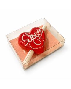 Rood houten hartje Succes met papierrolletje voor je eigen boodschap. Persoonlijk succes cadeau voor examen, sollicitatie, nieuwe baan of andere uitdaging.