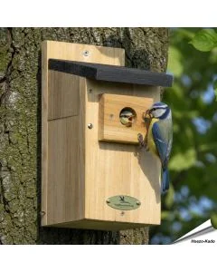 Houten nestkast met 28mm opening voor pimpelmees & andere mezen ✔️ FSC-hout ✔️ Goede isolatie ➤ Veilige broedplek voor tuinvogels