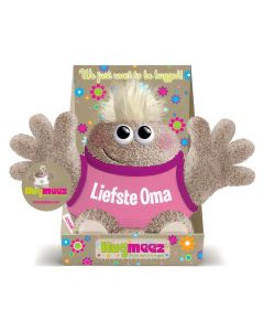 Hugmeez Klein Liefste Oma is een superzachte knuffel met open armen en persoonlijke boodschap. Ca. 150 x 265 mm, speciaal als lief cadeau voor oma.