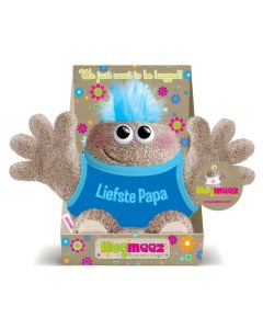 Hugmeez Klein Liefste Papa is een superzachte knuffel met open armen en persoonlijke boodschap. Ca. 150 x 265 mm, speciaal als cadeau voor papa.