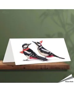 Kerstkaart met leuke spechten - Voor natuurliefhebbers - www.hoezo-kado.nl
