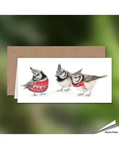 Kerstkaart met de familie kuifmees - Perfect om een vleugje natuur in je kerstwensen te brengen! - www.hoezo-kado.nl