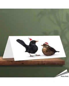 Kerstkaart met mooie Merels - Voor natuurliefhebbers - www.hoezo-kado.nl