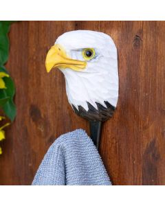 Kledinghaak Amerikaanse zeearend van Wildlife Garden met witte kop, gele snavel en metalen haak aan houten wand