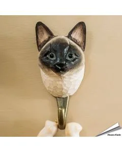 Kledinghaak van Wildlife Garden met een siamese kat ✔️ Ambachtelijk uit hout gesneden ✔️ Origineel en decoratief cadeau ➤ Bestel nu op www.hoezo-kado.nl