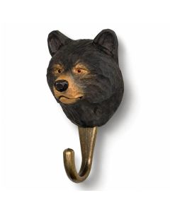 Kledinghaak Zwarte beer van Wildlife Garden met handbeschilderde zwarte berenkop, bruine snuit, ronde oren en messingkleurige metalen haak.