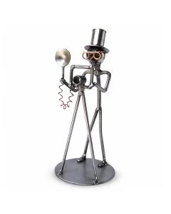 Wired Line Fotograaf metalen draadsculptuur met camera, lens, statief, flitslamp, hoge hoed en koperkleurige bril. Ca. 17 cm hoog.