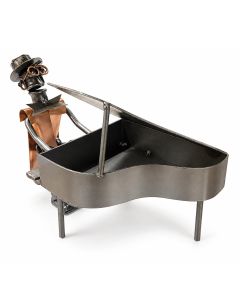Metalen sculptuur van een pianist achter een vleugelpiano, ca. 15 cm hoog. Origineel cadeau voor pianist, pianoleraar of liefhebber van pianomuziek.