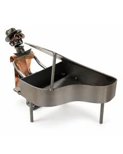 Metalen sculptuur van een pianist achter een vleugelpiano, ca. 15 cm hoog. Origineel cadeau voor pianist, pianoleraar of liefhebber van pianomuziek.