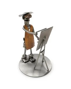 Metalen sculptuur van een schilder met ezel, palet en penseel. Ca. 19,5 cm hoog. Origineel cadeau voor kunstenaars, creatievelingen en kunstliefhebbers.