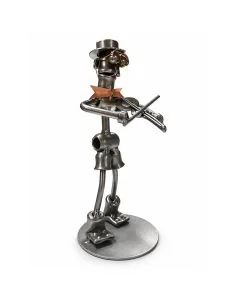 Metalen sculptuur van een violist met viool en strijkstok, ca. 19,5 cm hoog. Origineel cadeau voor violist, viooldocent of orkestlid.