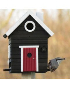 Multiholk Svart Hus van Wildlife Garden in zwart, met 32 mm invliegopening. Nestkast in lente en zomer, voederhuis in herfst en winter.