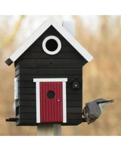 Multiholk Svart Hus van Wildlife Garden in zwart, met 32 mm invliegopening. Nestkast in lente en zomer, voederhuis in herfst en winter.