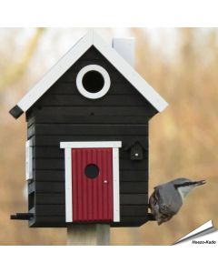 Multiholk Svart Hus voederhuis en nestkast in zwarte houtkleur, hier als voederhuis