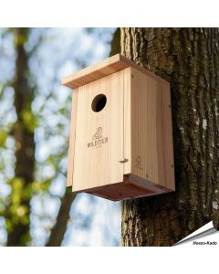 Nestkast voor de spreeuw en grote bonte specht ✔️ Onbehandeld massief hout ✔️ Geschikt voor grote holenbroeders ✔️ Weerbestendig ➤ Koop nu bij Hoezo-Kado.nl