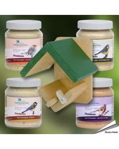 Pindakaaspakket voor vogels (4 x 300ml) & Houten houder