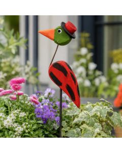 Sepp Mini is een kleurrijke decoratieve tuinvogel van hout en metaal, ca. 20 cm hoog. Grappige Funnybird voor tuin, bloempot, terras of balkon.