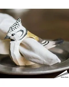 Handgemaakte Houten Servetring Kuifmees - Natuurdecoratie | Hoezo-Kado