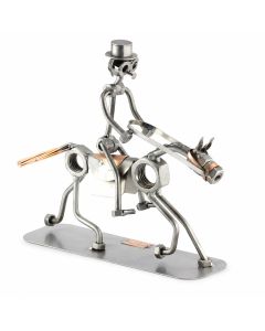 Handgemaakt Steelman Dressuurruiter beeldje van metaal. Met paard, ruiter, zadel en teugels. Origineel cadeau voor ruiter en paardenliefhebber.