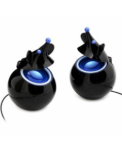 USB Mouse Speakers met 2 x 3 Watt, ingebouwde versterker en blauwe LED-verlichting. Plug & Play, zonder batterijen, voor Windows en Mac.