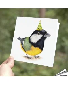 Vrolijke wenskaart met koolmees ✔️ FSC-gecertificeerd papier ✔️ Inclusief kraft envelop ✔️ Bestel nu op www.hoezo-kado.nl
