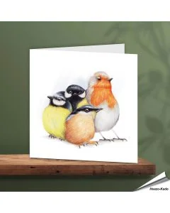 Wenskaart - Knuffelige europese tuinvogeltjes - www.hoezo-kado.nl