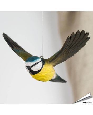 DecoBird - Vliegende Pimpelmees | Houtgesneden vogel